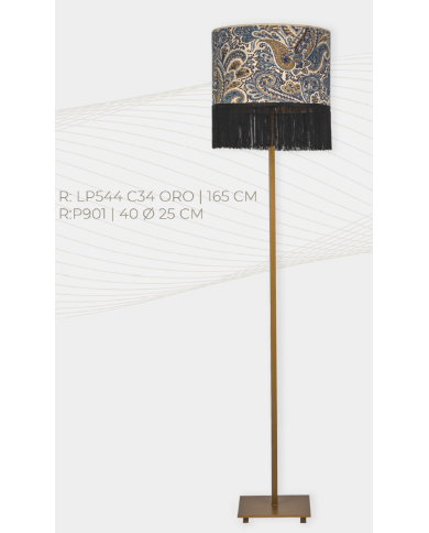 Lampara de pie diseño tubo liso C.20 Pantalla Cachemir 01 Fleco negro