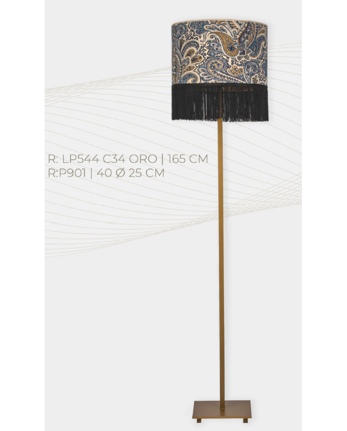 Lampara de pie diseño tubo liso C.20 Pantalla Cachemir 01 Fleco negro