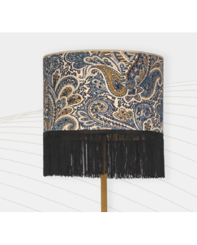 Lampara de pie diseño tubo liso C.20 Pantalla Cachemir 01 Fleco negro
