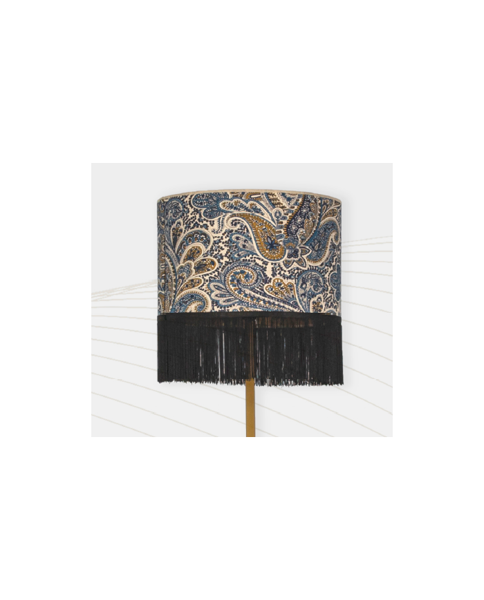 Lampara de pie diseño tubo liso C.20 Pantalla Cachemir 01 Fleco negro