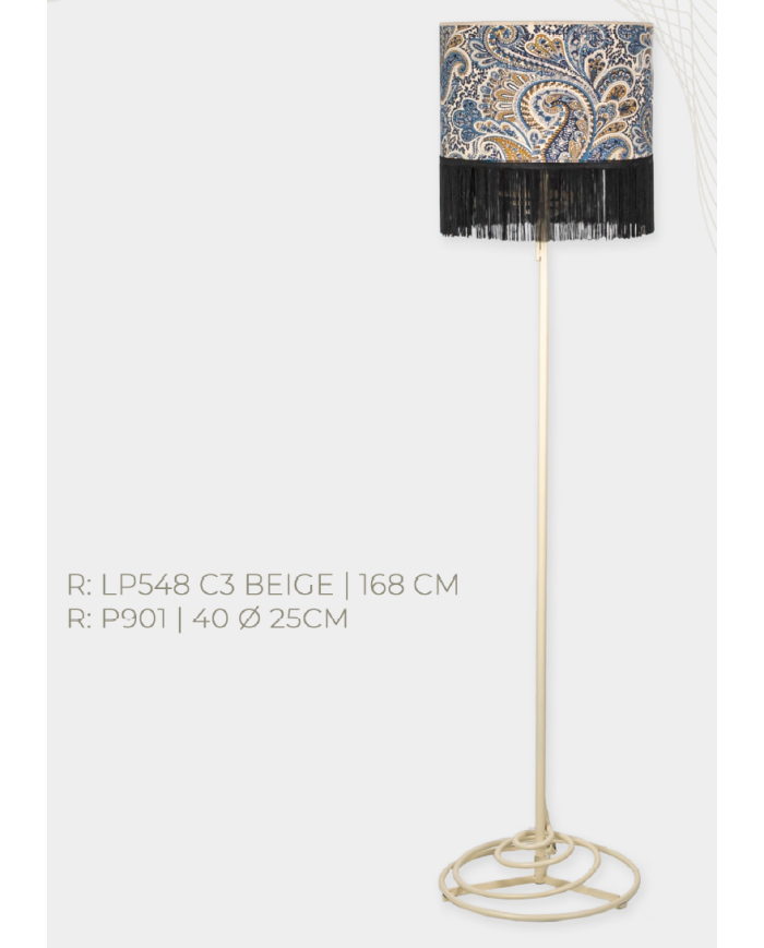 Lampara de pie diseño espiral. Pantalla cachemir 01 Fleco negro