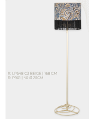 Lampara de pie tubo liso R.25. Pantalla agosto-fleco yute