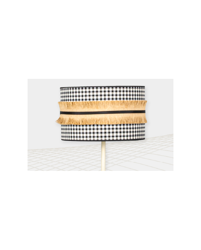 Lampara de pie tubo liso R.25. Pantalla agosto-fleco yute